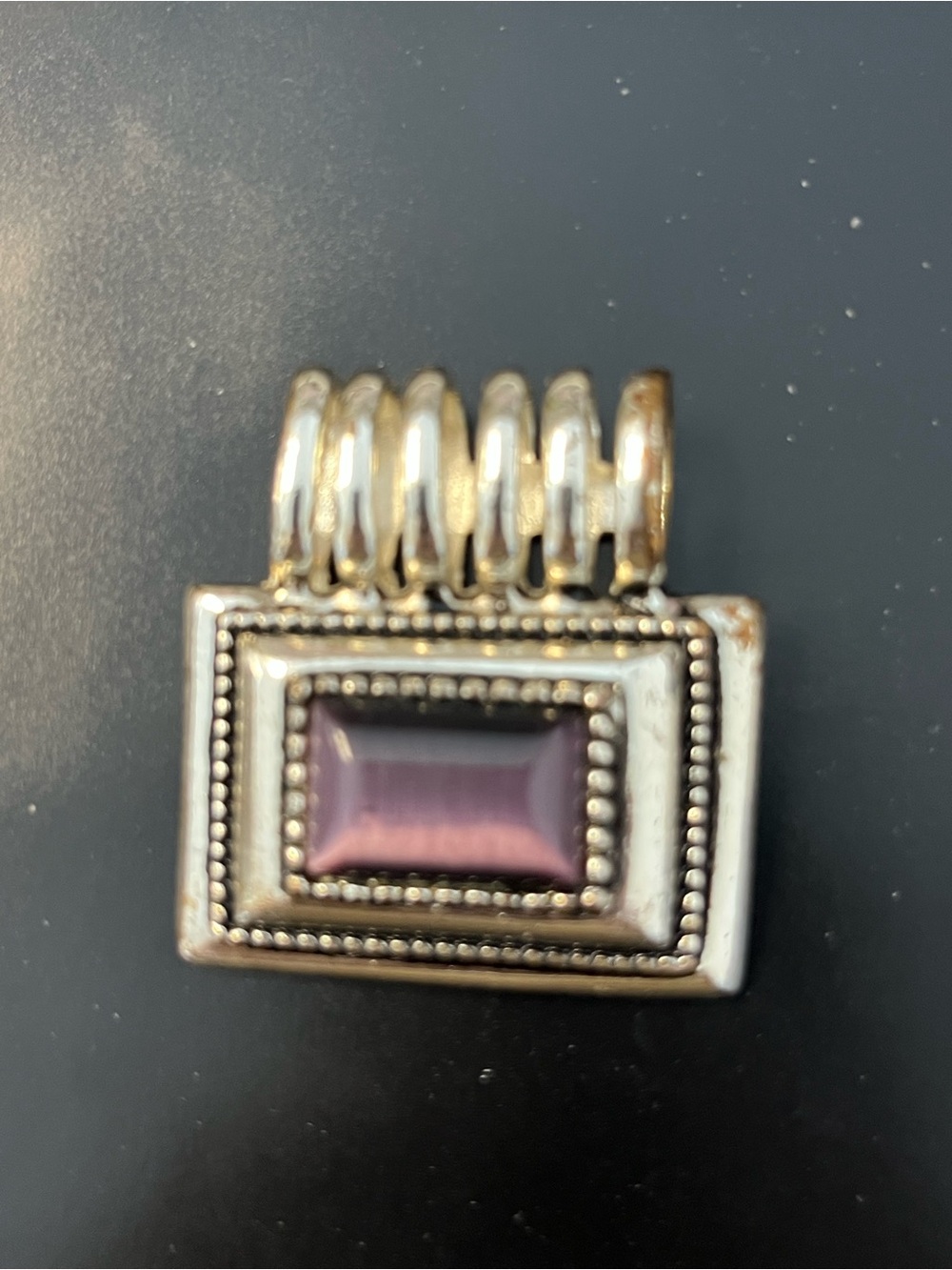 Silver-Tone Pendant (Only)with Purple Rectangular Stone